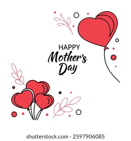 elegant mother's day background featuring realistic red hearts and stylish typography on a white backdrop. perfect for greeting cards, banners, and festive designs. vector illustration.