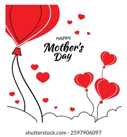 elegant mother's day background featuring realistic red hearts and stylish typography on a white backdrop. perfect for greeting cards, banners, and festive designs. vector illustration.