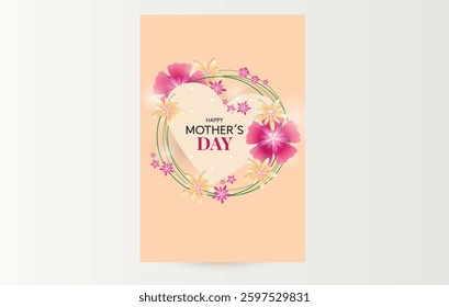 Elegant Mother's Day Card. Soft Peach Floral Heart Design for Mom. Greeting card.