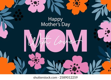 Elegant Mother's Day Card with Trendy Flowers, Happy Mother's Day card design