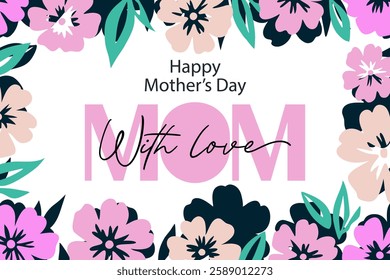 Elegant Mother's Day Card with Trendy Flowers, Happy Mother's Day card design