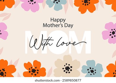 Elegant Mother's Day Card with Trendy Flowers, Happy Mother's Day card design