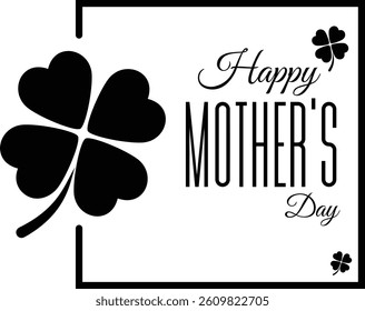 Elegant Mother's Day Greeting Card with Heart Clover – Minimal Black and White Typography Design