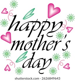 Elegant Mother's Day message with floral and heart decorations on white background.
