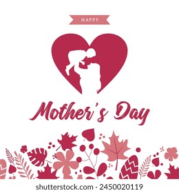 Elegant mother's day template with mom and boy symbol and floral decoration. happy mom's day vector