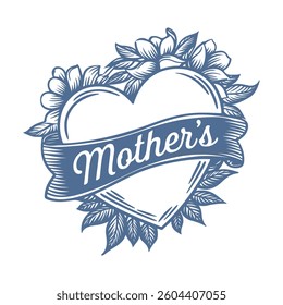 Elegant Mother's Heart Vector Illustration Design with Delicate Floral Elements and Clean White Background