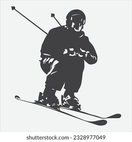 Elegant Motion, Captivating Silhouettes of a Woman Skier Engaged in Dynamic Skiing and Jumping