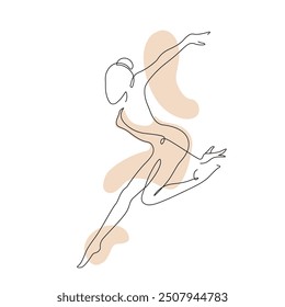 Elegant motion continuous line art drawing of a dancer, woman doing sport, ballerina. Beauty dancer, freedom concept. Minimal poster print art. Trendy one line draw design vector graphic illustration