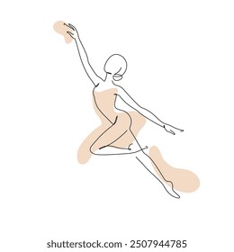 Elegant motion continuous line art drawing of a dancer, woman doing sport, ballerina. Beauty dancer, freedom concept. Minimal poster print art. Trendy one line draw design vector graphic illustration