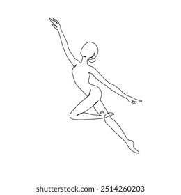 Elegant motion continuous line art drawing of a dancer, woman doing sport, ballerina. Beauty dancer, freedom concept. Minimal poster print art. Trendy one line draw design vector graphic illustration