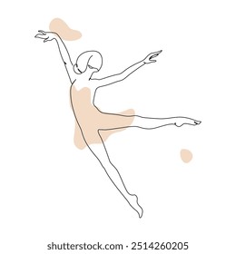 Elegant motion continuous line art drawing of a dancer, woman doing sport, ballerina. Beauty dancer, freedom concept. Minimal poster print art. Trendy one line draw design vector graphic illustration