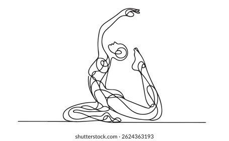 Elegant motion continuous line art drawing of women doing sport, dancing, ballerinas. Beauty dancer, freedom concept. Minimal poster print art. Trendy one line draw design vector graphic illustration