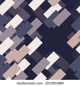 elegant motley seamless pattern. overlapping diagonal stripes of gray beige tones are randomly arranged on a dark blue background. vector