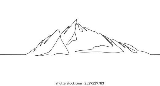 Elegant mountain line art background. Scenic black and white landscape design for fabric, prints, and wall art. Simple line drawing of one line mountain. 