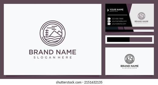 Elegant mountain and river inspiration design logo and business card