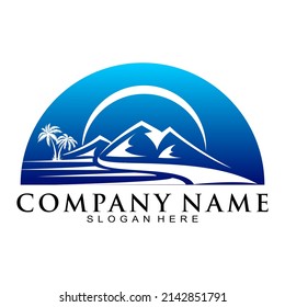 Elegant mountain scenery vector logo