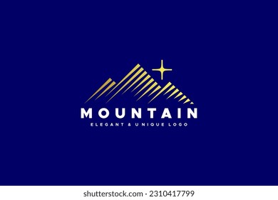 Elegant Mountains Logo vector in luxury unique stripe style with a star