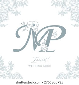 Elegant MP Initial Floral Monogram Logo with Hand Drawn Flowers