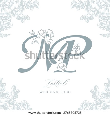 Elegant MP Initial Floral Monogram Logo with Hand Drawn Flowers