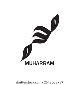 Elegant Muharram calligraphy. Abstract black script for Islamic events, spirituality and reflection. Ideal for Ashura commemorations.