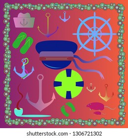Elegant multicolor seaman summer pattern set.