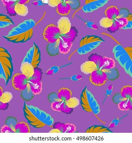 Elegant multicolored seamless pattern with abstract flowers, leaves and buds. Vector floral pattern on purple background for wedding invitations, scrapbooking, print, manufacturing fabric and textile.