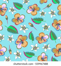 Elegant multicolored seamless pattern with abstract flowers, leaves and buds. Vector floral pattern on blue background for wedding invitations, scrapbooking, print, manufacturing fabric and textile.