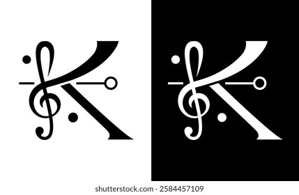 Elegant Music Letter K Logo – Modern Monogram with Treble and Bass Clef Design