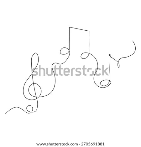 Elegant musical notes drawn in a continuous line for minimalist design and artistry