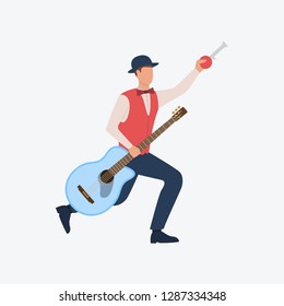 Elegant musician with guitar. Young fellow, romantic, music. Can be used for topics like celebration, greeting, seasonal