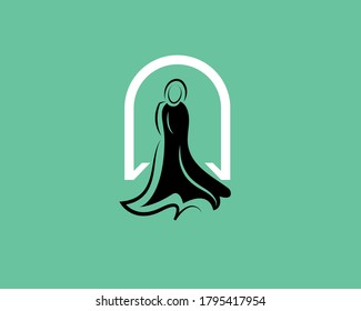 Elegant Muslim Woman In The Hijab & Abaya Logo Design.