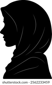 Elegant Muslim Woman Silhouette in Profile with Hijab Vector