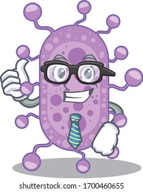 An elegant mycobacterium Businessman mascot design wearing glasses and tie