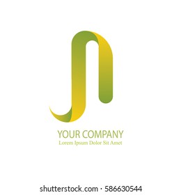 elegant n initial letter flat 3d typography design logotype for brand and company identity. gradient yellow and green color
