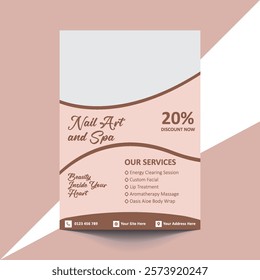 Elegant Nail Art and Spa Flyer Template | Ideal for promoting nail art, spa services, and wellness treatments with discount offer | Fully editable, well-organized layers vector file