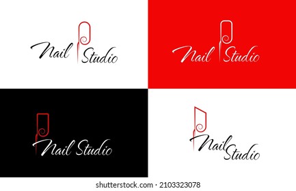 Elegant nail studio logo set. Vector illustration.