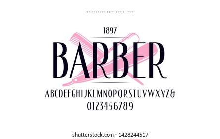 Elegant narrow sans serif font. Letters and numbers for logo and label design. Print on white background