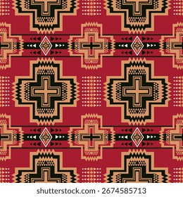 Elegant Native American Navajo pattern. Vector colorful red aztec southwestern geometric seamless pattern. Ethnic geometric pattern use for fabric, textile, home decoration elements, upholstery, etc.