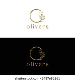 elegant Natural Herbal Olive Oil Plant, Olive Leaf Flower logo concept designs