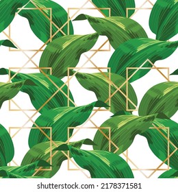 Patrón elegante de hoja natural con elementos geométricos