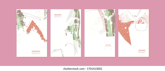 Elegant natural pastel muted pale calm tones card templates set. Collection of romantic invitations abstraction background