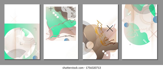 Elegant natural pastel muted pale calm tones card templates set. Collection of romantic invitations abstraction background line color