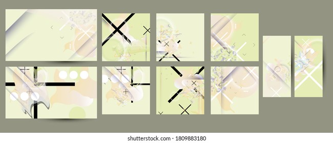 Elegant natural pastel muted pale calm tones card templates set. Collection of romantic invitations with gold abstraction background line color