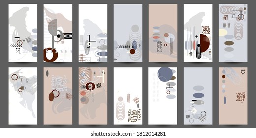 Elegant natural pastel muted pale calm tones card geometric template  set. Collection of romantic abstraction background