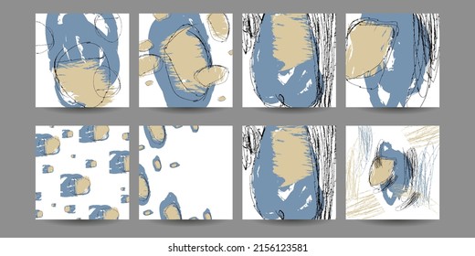 Elegant natural pastel muted pale calm tones card templates set. Collection of romantic invitations with art abstraction background line color