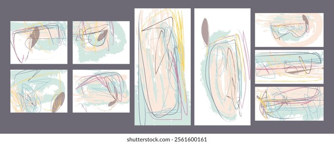 Elegant natural pastel muted pale calm tones card templates set abstraction background lines color