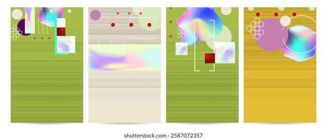 Elegant natural pastel muted pale calm tones card templates set. Collection of romantic invitations with gold abstraction background line color