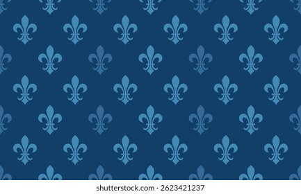 Elegant marineblauw fleurdelis patroon.  Sophisticated, herhalend ontwerp, ideaal voor achtergronden, textiel en websiteontwerp.  Brengt luxe, erfgoed en Franse stijl over.