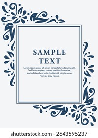 Elegant Navy Blue Floral Frame with Sample Text