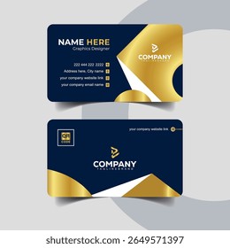 Elegant Navy Blue and Gold Business Card with Rounded Wave Layout